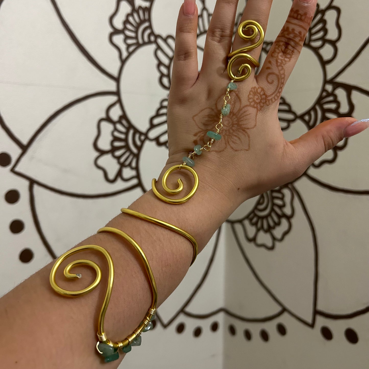 Beaded Hand Cuff Bracelet + Ring