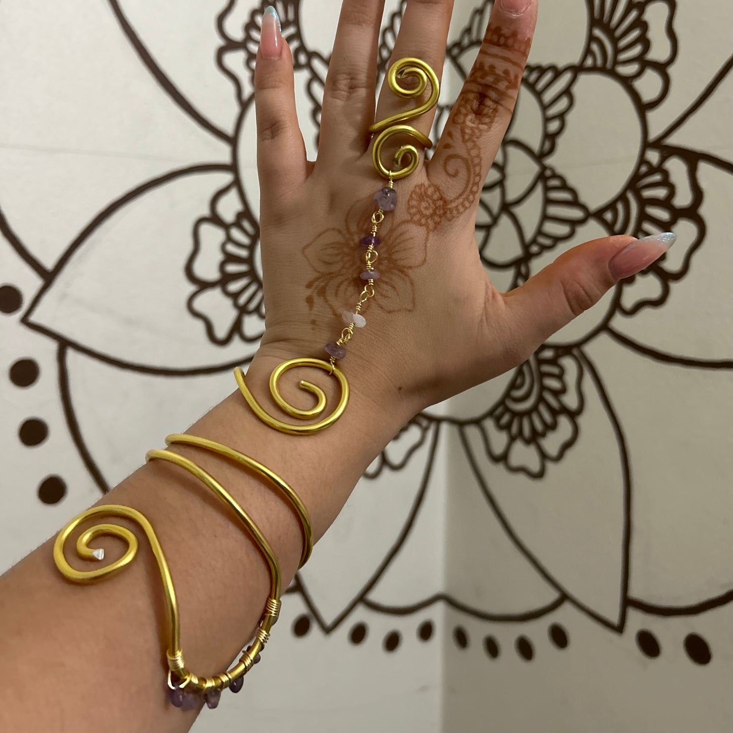 Beaded Hand Cuff Bracelet + Ring
