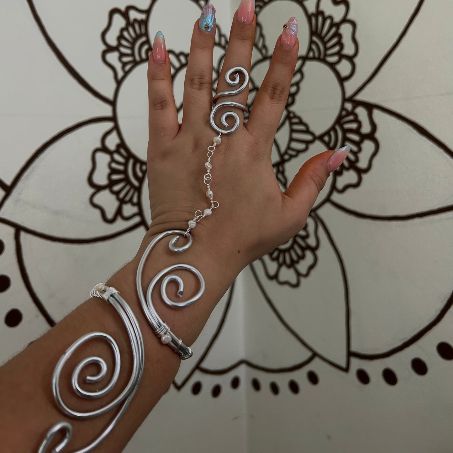 Hand double cuff Bracelet + Ring