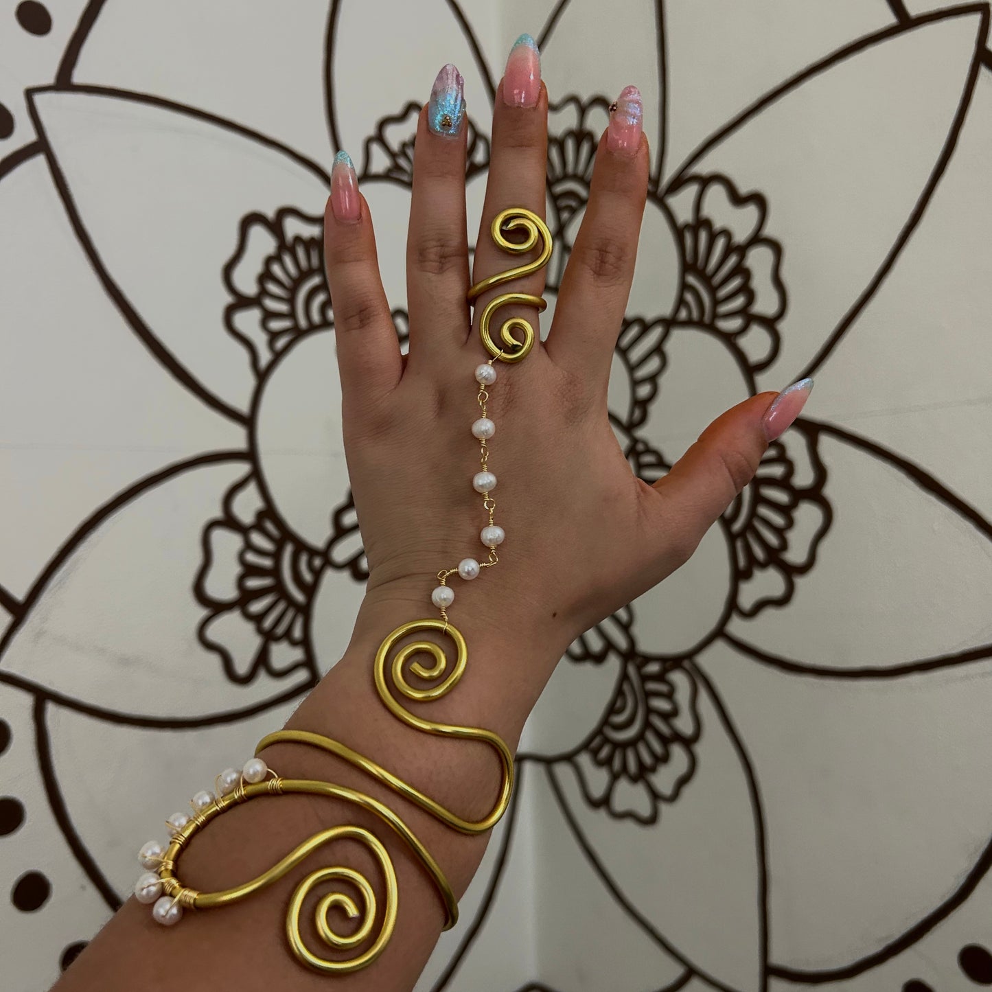 Beaded Hand Cuff Bracelet + Ring