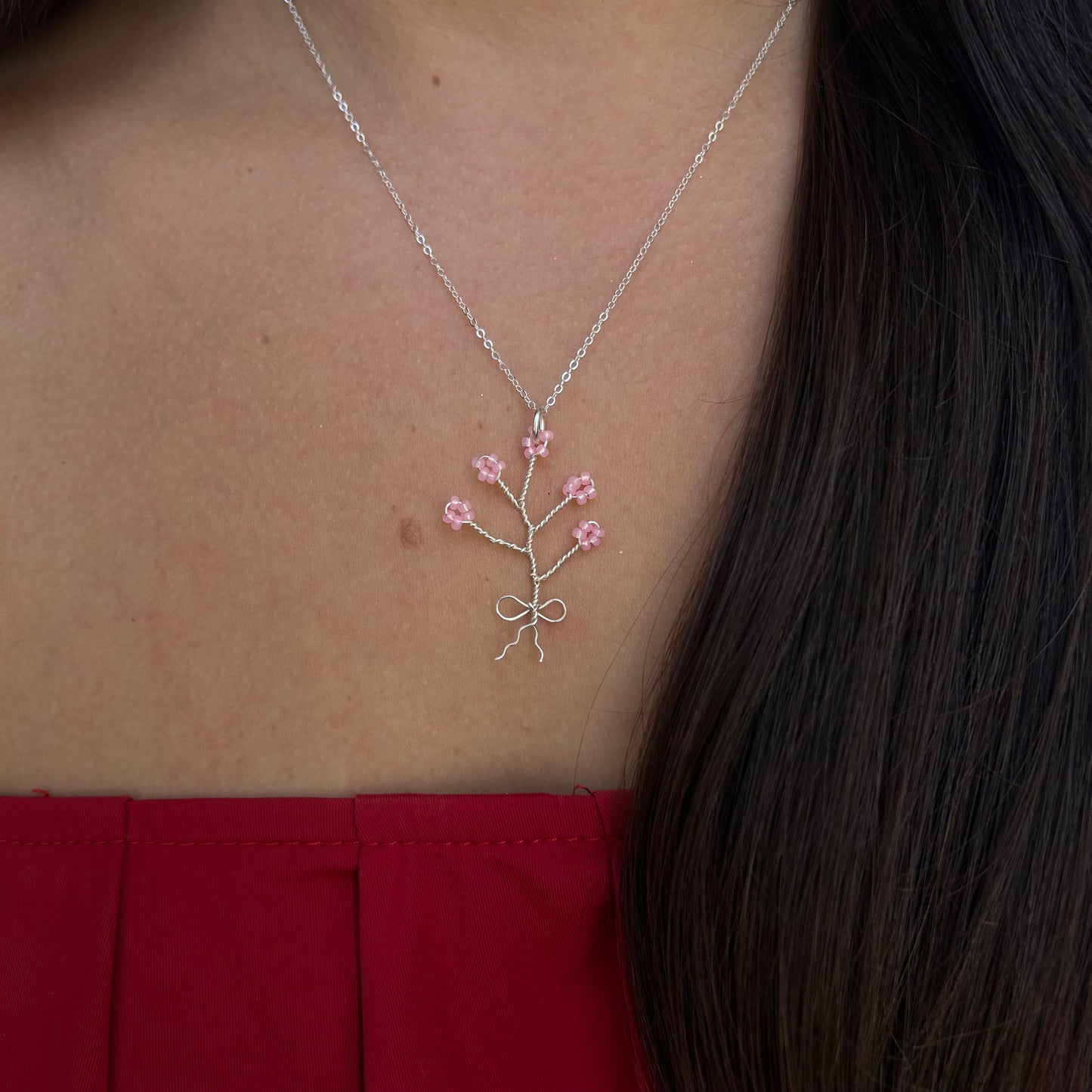 Flower Bouquet Necklace (pink)