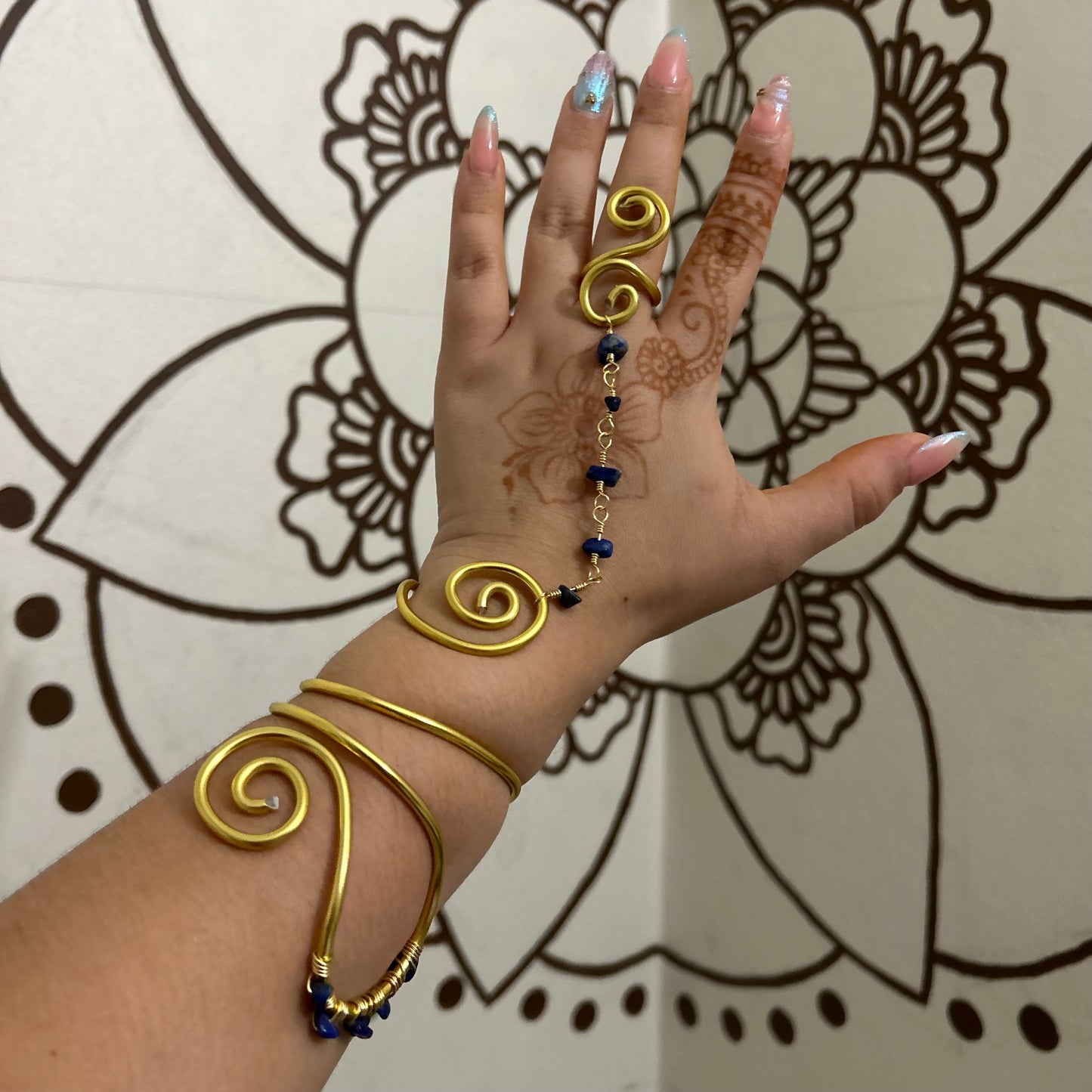 Beaded Hand Cuff Bracelet + Ring