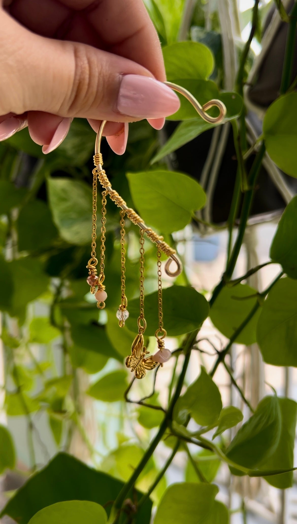 Peach Butterfly dangling earcuff