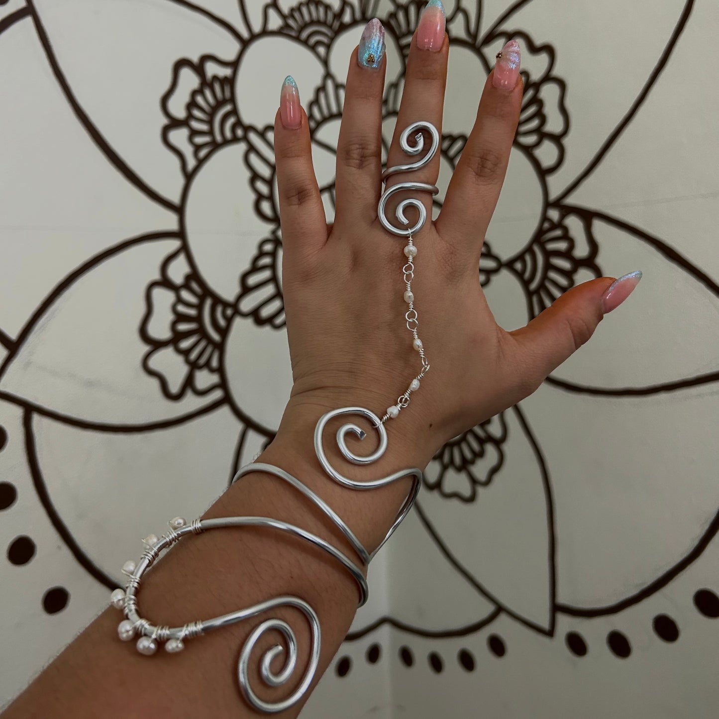 Beaded Hand Cuff Bracelet + Ring