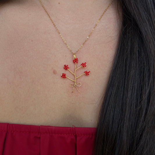 Flower Bouquet Necklace (red)