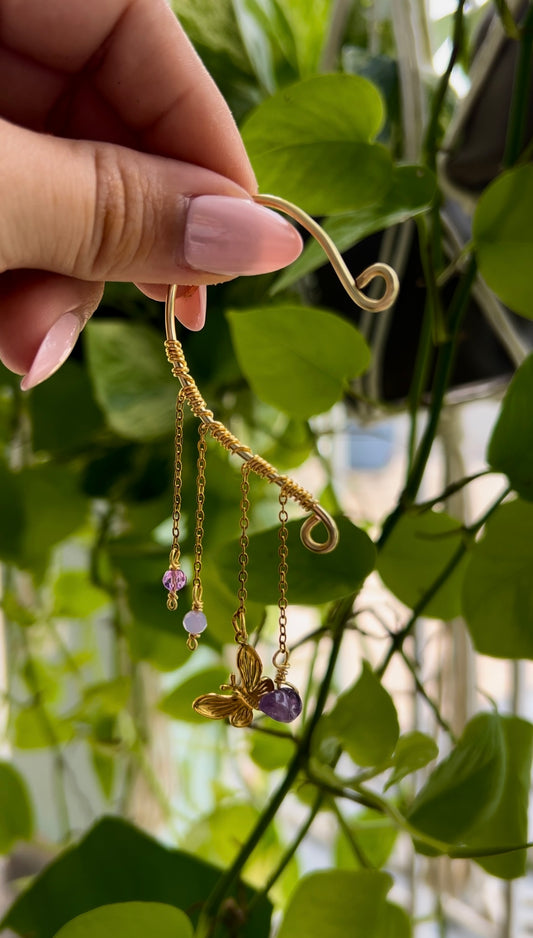 Amethyst Butterfly dangling earcuff