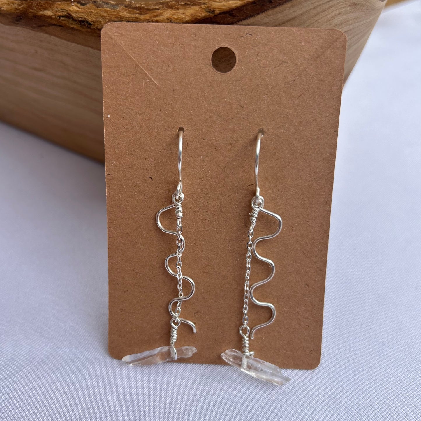 Clear quartz swirl earrings