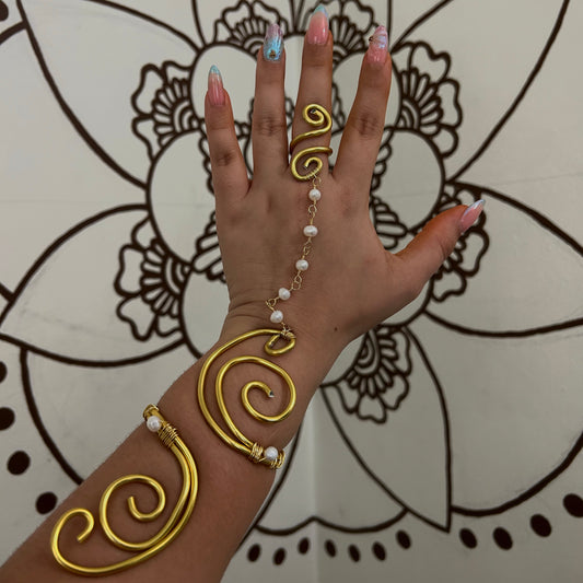 Hand double cuff Bracelet + Ring