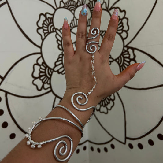 Beaded Hand Cuff Bracelet + Ring