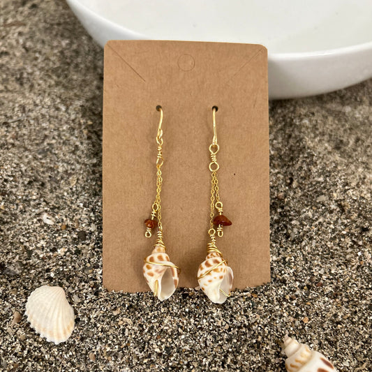 Miter-Shell-Amber Earrings
