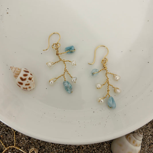 Coral-Larimar Earrings